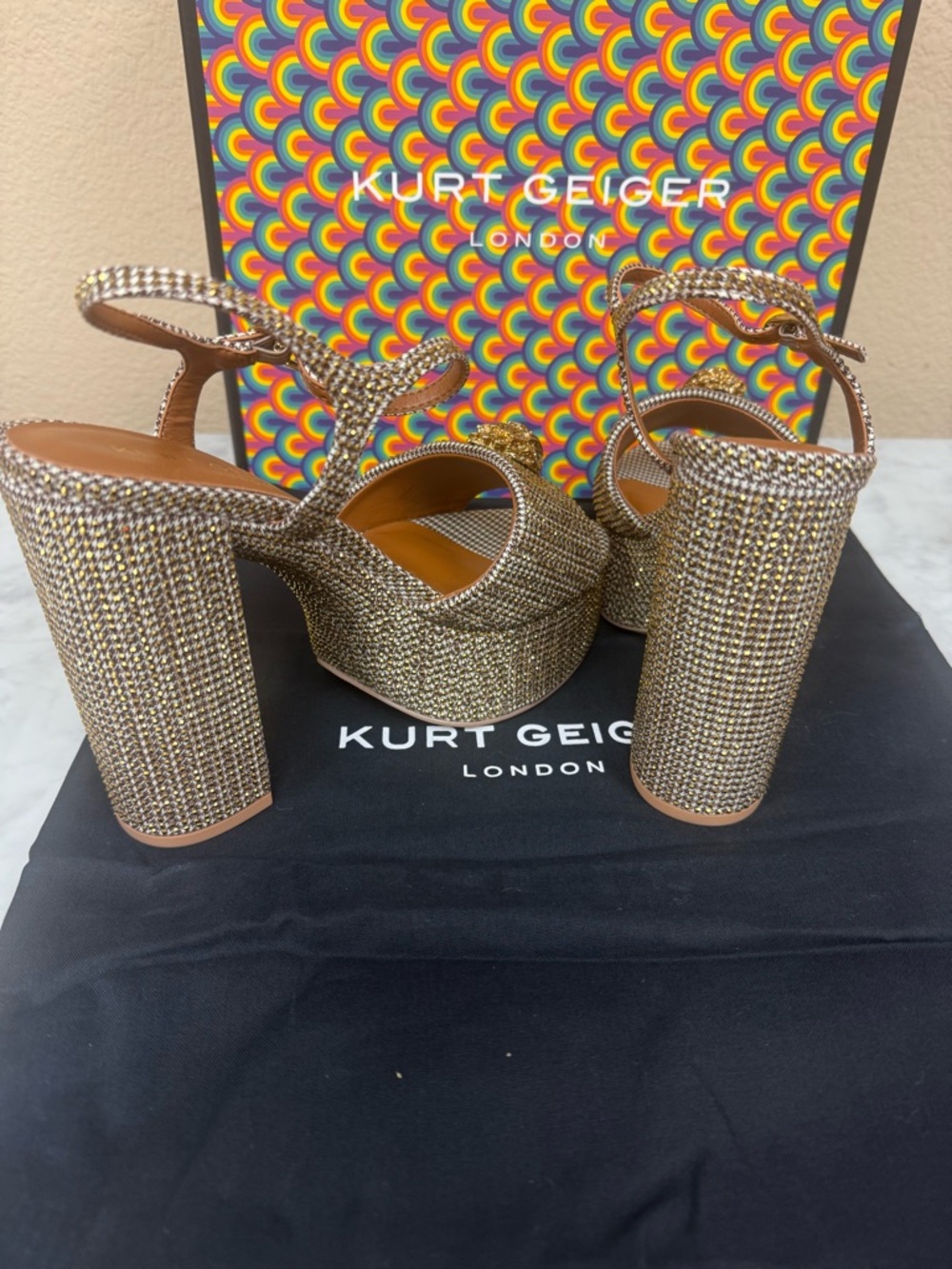 Kurt Geiger Gold Metallic Platform Block Heel ❤️❤️❤️ - Picture 12 of 17